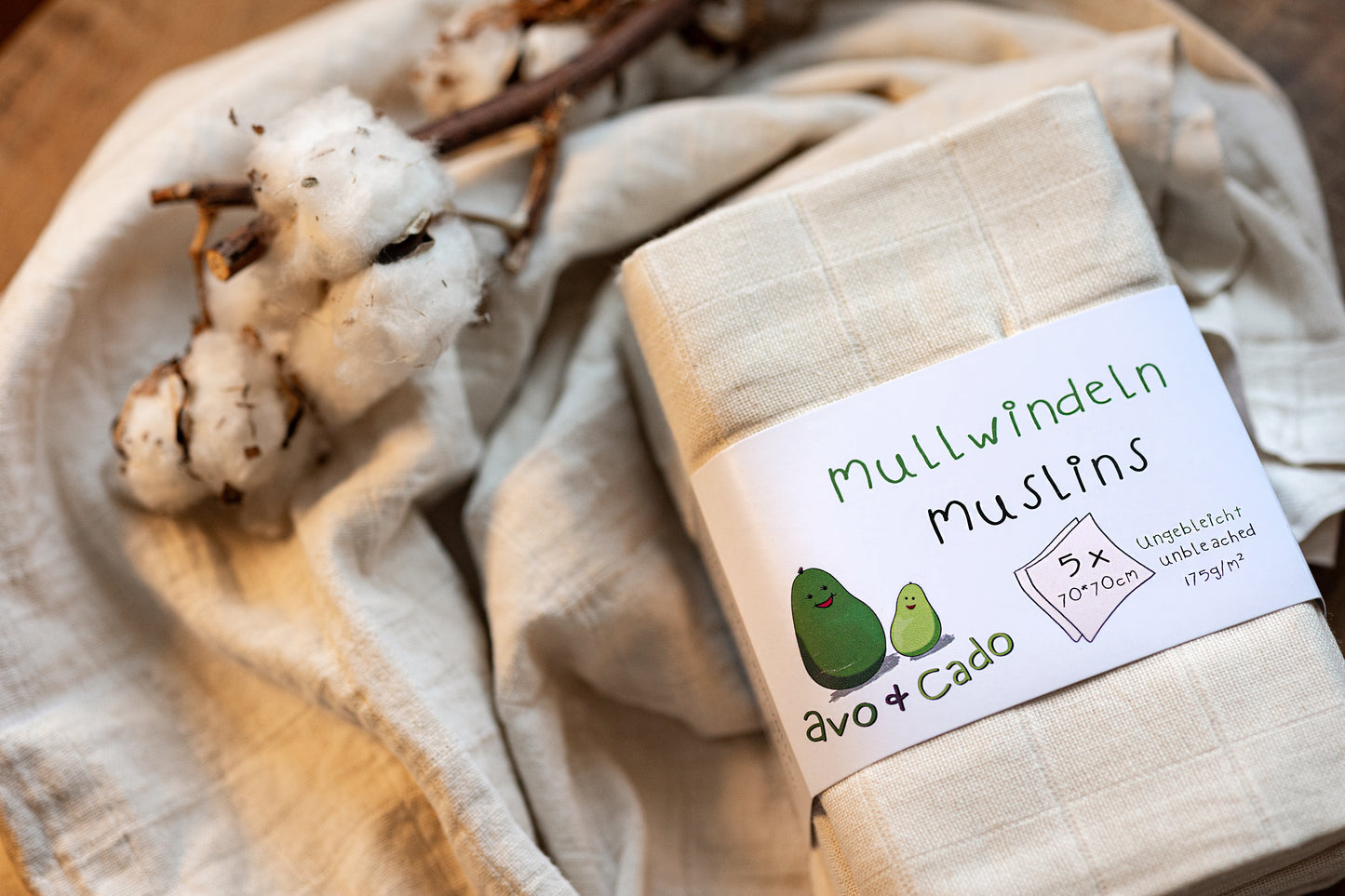 14| Mullwindeln Bio-Baumwolle 5 Stück (XKKO bird eye, avo+cado)