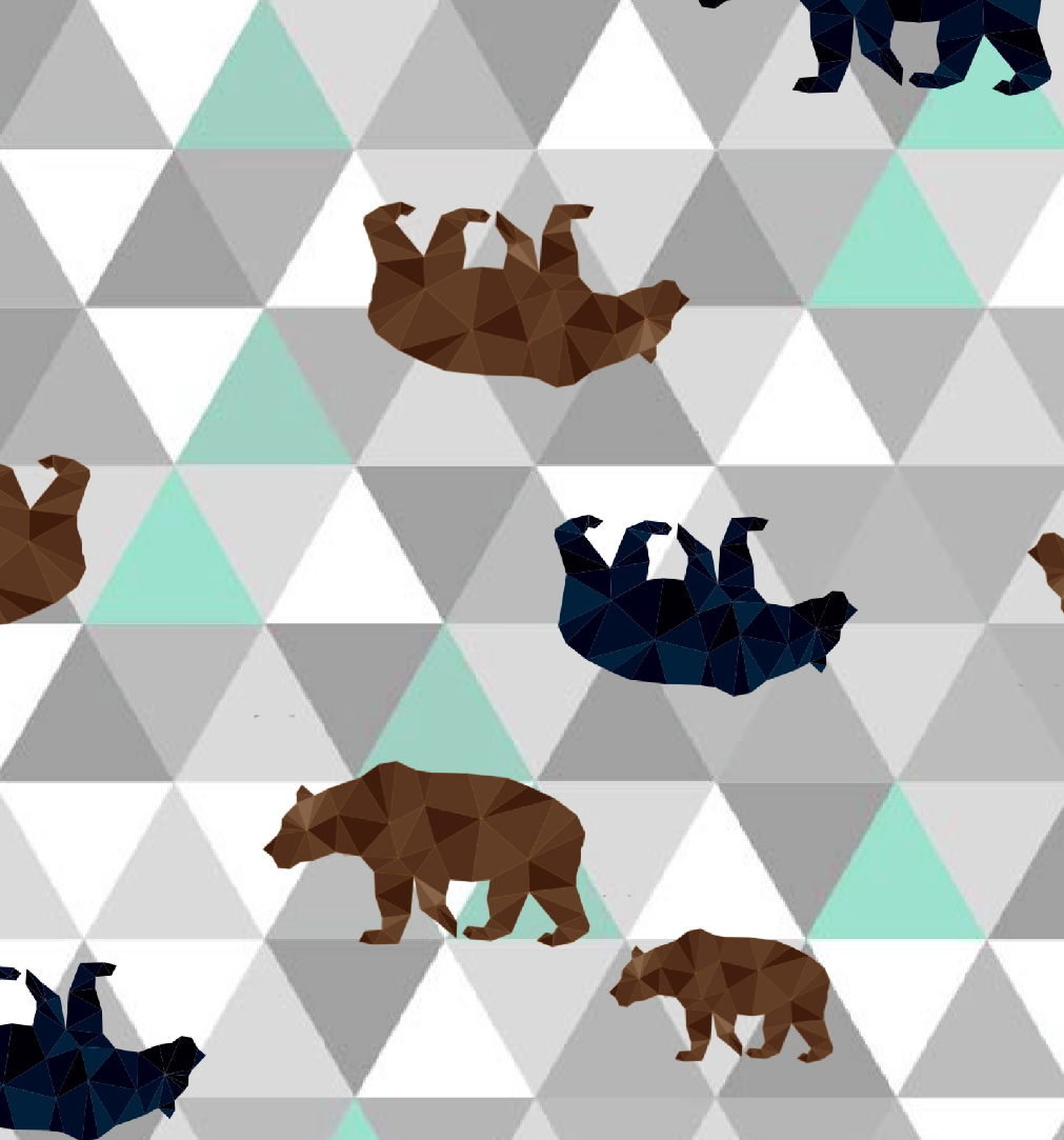 PUL-Stoffmuster Dreiecke mit Bären türkis, weiß,grau, braun,marine